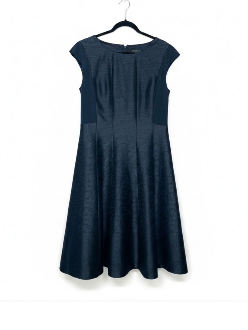 Lafayette 148 New York Navy Cap-Sleeve Fit-and-Flare Midi Dress
